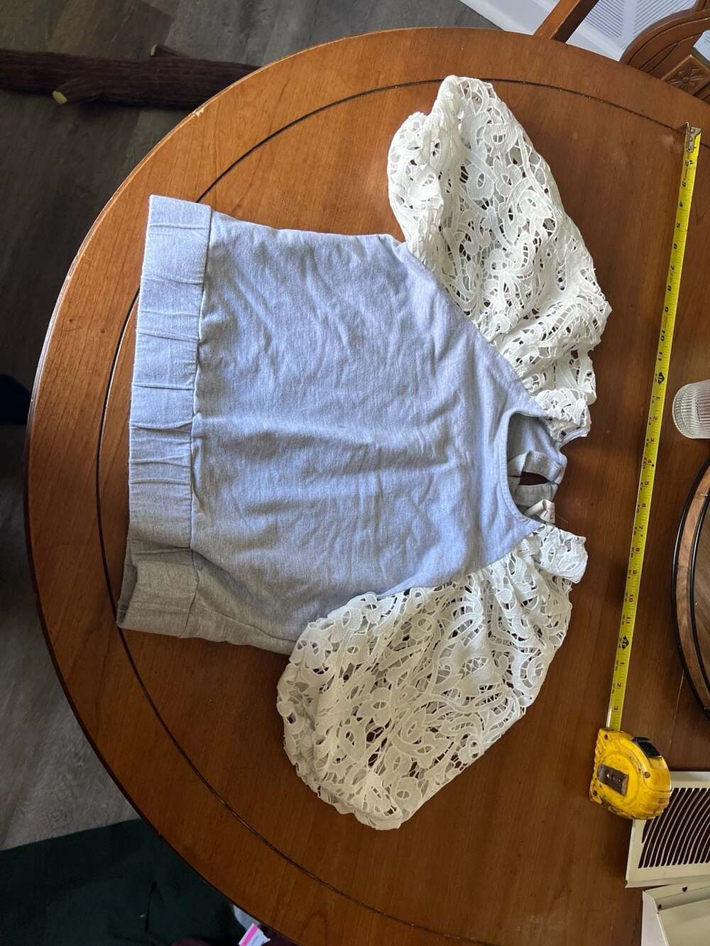 DOLAN Left Coast Collection Grey Mixed Media Lace Puff Sleeve Top XS